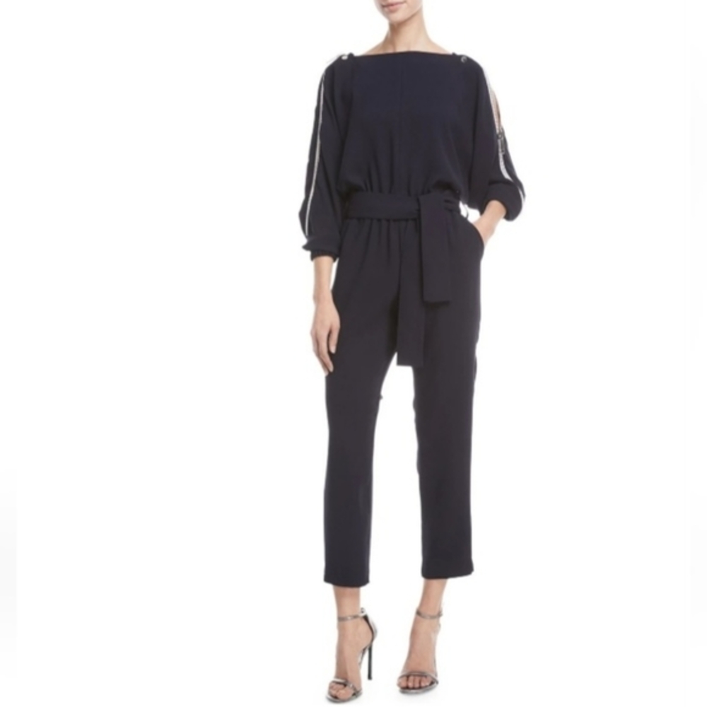 Carolina Ritzler Carole Shoulder Zip Feedback Straight‎ Leg Jumpsuit Black Sz 38